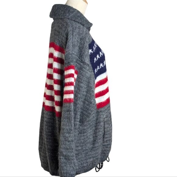 Ruminahui Gray Wool Red White and Blue American Flag Wool Zip Cardigan - Picture 3 of 7